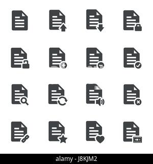 Vector black document icons set on white background Stock Vector