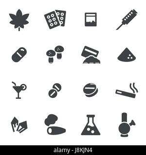 Vector black drugs icons set on white background Stock Vector