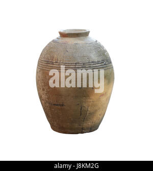 Traditional jar of earthenware isolated on white background and have clipping paths to easy deployment. Stock Photo