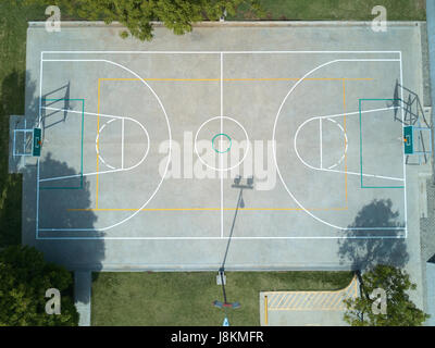 Basketball field aerial view on day time. Sport court above view from drone Stock Photo