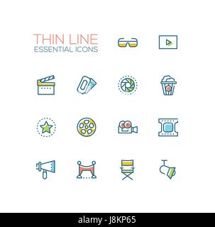 Cinema and movie line icons set Stock Vector