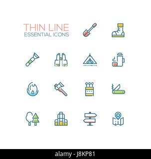 Camping and Hiking - line icons set Stock Vector