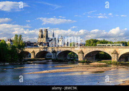 France, Loiret, Orleans, the Loire, the bridge Georges V and Sainte Croix Cathedral Stock Photo