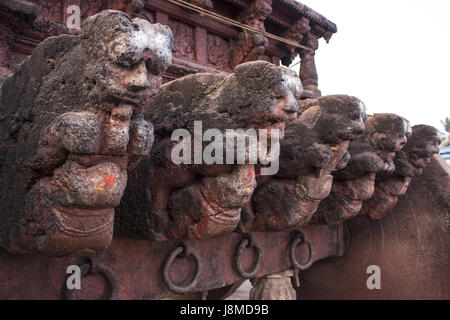 Chariot base with ganas used to pull the rath near Banashankari Amma temple, Badami, Karnataka Stock Photo