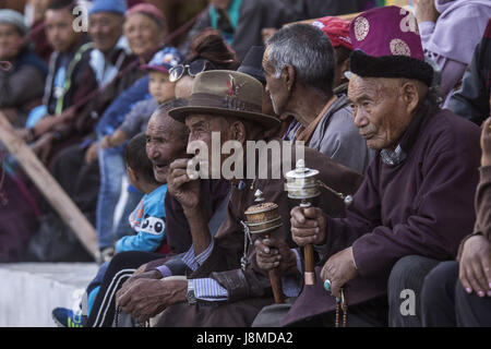 Ladakhi people watching Hemis festival. Leh district , Jammu and Kashmir, India Stock Photo