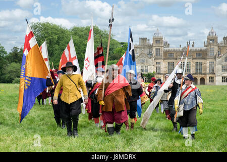 Members of the sealed knot performing a re-enactment at Charlton Park, near Malmesbury, Wiltshire, UK Stock Photo