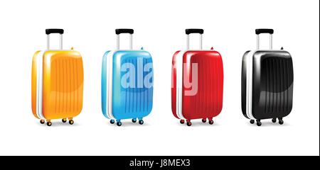 Collection of four color luggage travel case isolated on white back ground vector illustration eps10 Stock Vector