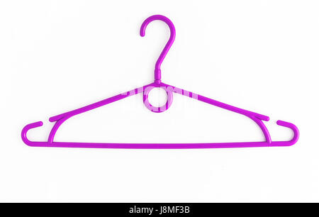 One colored plastic hanger, isolated on white background, close-up. Stock Photo