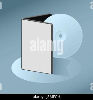 An illustration of a blank DVD case with copyspace and a disc. Stock Vector