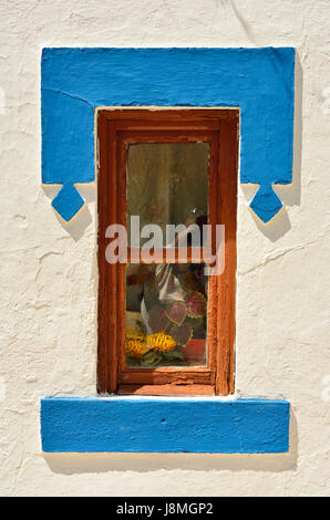 Window of the traditional little village of Santa Susana, very rich in traditional architecture with white washed houses. Portugal Stock Photo