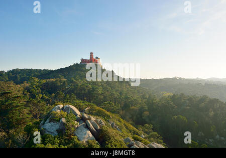 Palácio da Pena, built in the 19th century, in the hills above Sintra, in the middle of a UNESCO World Heritage Site. Sintra, Portugal Stock Photo