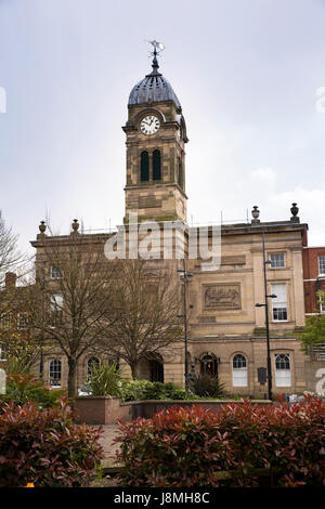 UK, England, Derbyshire, Derby, Market Place, Guildhall and entrance to Market Hall Stock Photo