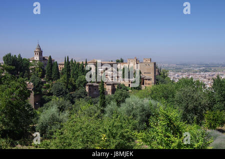 General view of medieval Alcazaba fortress of Alhambra, from Generalife. Alhambra de Granada complex, Spain Stock Photo