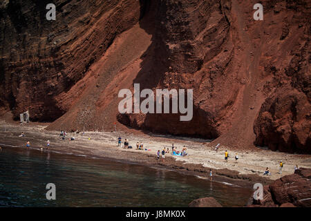 Volcanic Greek island Santorini one of the Cyclades islands in the Aegean Sea. Red Beach and rocks Stock Photo