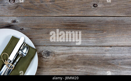 Vintage table setting on rustic wood Stock Photo