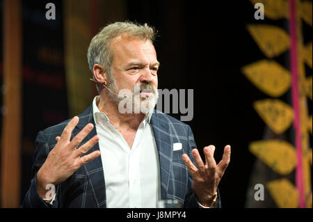 Graham Norton novelist author and entertainer speaking on stage at Hay Festival 2017 Hay-on-Wye Powys Wales UK Stock Photo