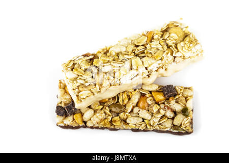 Two granola bars on a white background Stock Photo