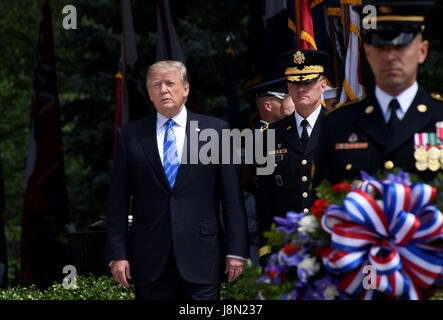 Arlington, Virginia. 29th May, 2017. United States President Donald J. Trump participates in a wreath-laying ceremony at the Tomb of the Unknown Soldier at Arlington National Cemetery in Arlington, Virginia on Memorial Day, May 29, 2017 in Arlington, Virginia. Credit: Olivier Douliery/Pool via CNP - NO WIRE SERVICE - Photo: Olivier Douliery/Consolidated News Photos/Olivier Douliery - Pool via CNP/dpa/Alamy Live News Stock Photo