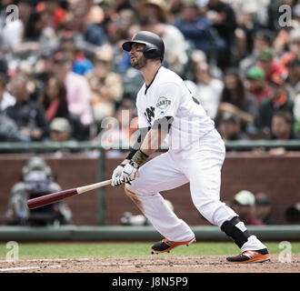 May 29, 2017: sf39 hit a long fly for a base hit in the fifth inning of a MLB baseball game between the Washington Nationals and the San Francisco Giants on Memorial Day at AT&T Park in San Francisco, California. Valerie Shoaps/CSM Stock Photo