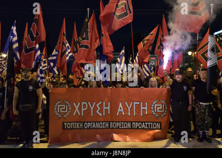 Athens, Greece, May 29, 2017. Golden Dawn supporters stand in front of the Greek Parliament during a massive rally to commemorate the fall of Constantinople to the Ottoman Turks in1453. Credit Nicolas Koutsokostas/Alamy Live News. Stock Photo