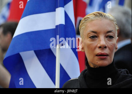 Athens, Greece, May 29, 2017.  A Golden Dawn supporter stands at Mitropoleos Square in Athens during a massive rally to commemorate the fall of Constantinople to the Ottoman Turks in 1453. Credit: Nicolas Koutsokostas/Alamy Live News. Stock Photo