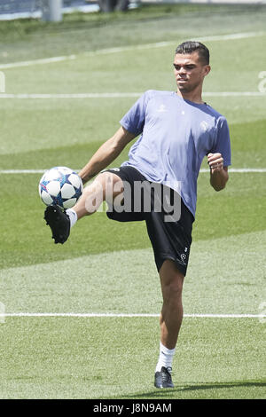 Madrid, Madrid, Spain. 30th May, 2017. Pepe (defender; Real Madrid) take part in the team's training session at Valdebevas sport complex during the media day ahead of UEFA Champions League final match, outside Madrid, Spain, 30 May 2017. Real Madrid will face Juventus in the UEFA Champions League's final match in Cardiff, Wales, on next 3 June 2017. Credit: Jack Abuin/ZUMA Wire/Alamy Live News Stock Photo