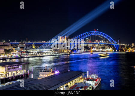 Sydney, Australia, Tuesday 30th May 2017.Sydney Harbour bridge and  Vivid Sydney light show at Circular Quay. Credit: martin berry/Alamy Live News Stock Photo