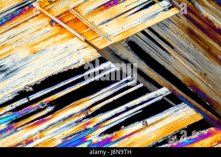 microscopic shot of urea micro crystals in polarized light Stock Photo