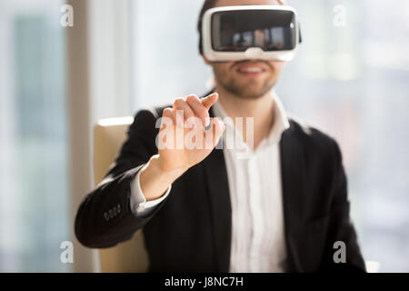 Businessman works in office augmented reality Stock Photo