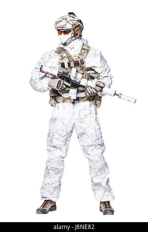 Special forces operator in winter camo clothes Stock Photo
