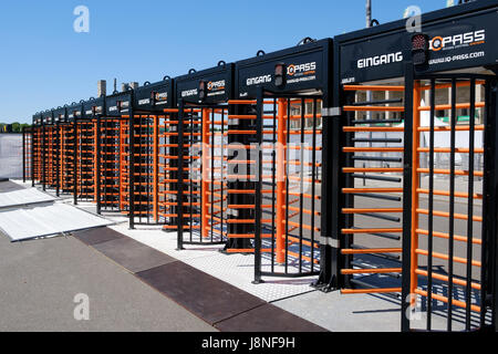 Berlin, Germany - may 27, 2017: Protected entrance system / turnstile gates at Olympic Stadium in Berlin, Germany Stock Photo