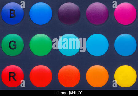 Part of the remote control of the LED light bulb with a color palette. Colors in the palette: red, green, blue, cyan, purple, light green, pink, yello Stock Photo