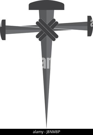 Cross of nails on white background, symbol of Golgotha Stock Vector
