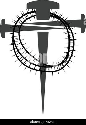 Cross of nails on white background, symbol of Golgotha Stock Vector