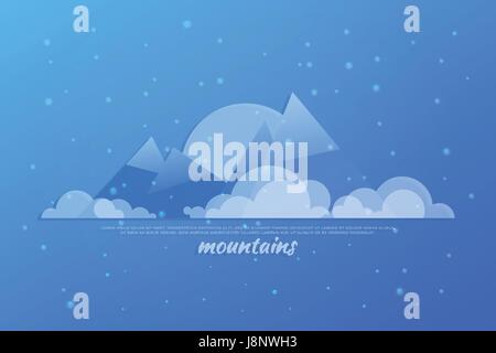night view of high mountains. vector, beautiful landscape. cartoon style mountain illustration. extreme sports and tourism banner design. winter adven Stock Vector