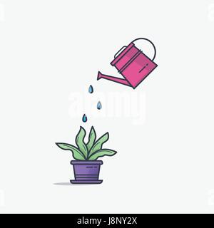 Watering can and flower pot Stock Vector