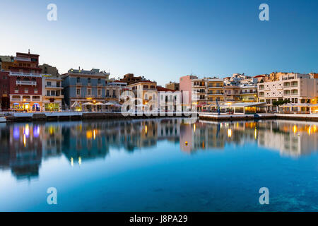 View of Agios Nikolaos and its harbor, Crete, Greece. Stock Photo