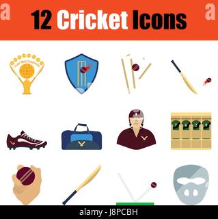 Flat design cricket icon set in ui colors. Vector illustration. Stock Vector