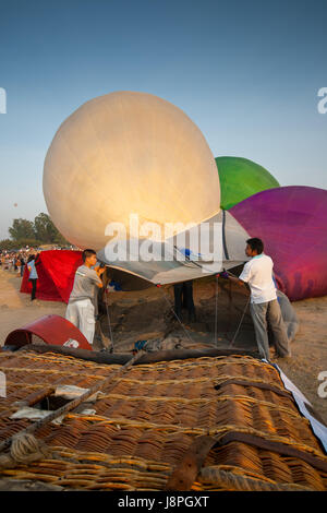 Crews prepare hot air balloon cold inflation before fly in hot air Thailand International Balloon Festival 2009
