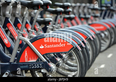 Santander cycles, or Boros Bikes, in Oval, London Stock Photo