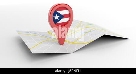Map pointer with flag of Puerto Rico, 3D rendering isolated on white ...