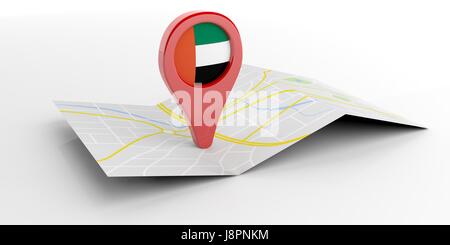 United Arab Emirates map pointer isolated on white background. 3d illustration Stock Photo