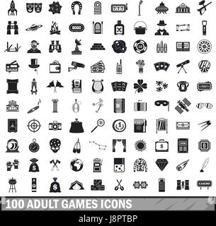 100 adult games icons set, simple style  Stock Vector
