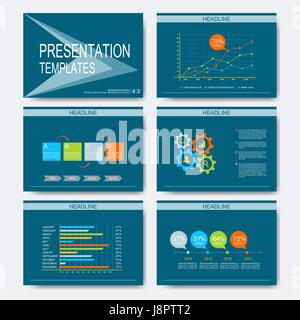 Set of vector templates for multipurpose presentation slides. Modern business design with graph and charts Stock Vector