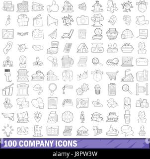 100 company icons set, outline style Stock Vector
