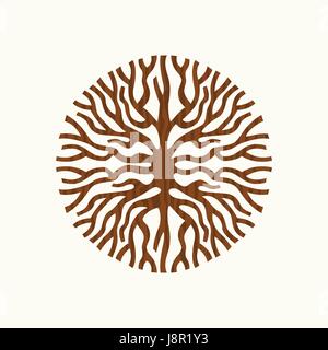 Abstract circle shape of tree roots or branches illustration, creative nature art concept symbol. EPS10 vector. Stock Vector