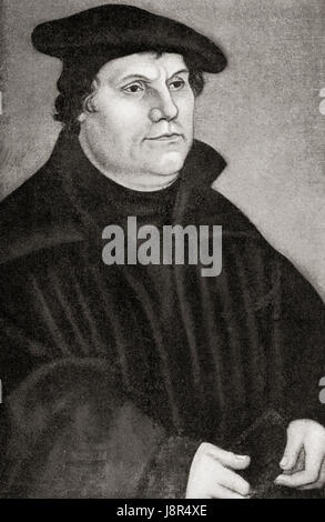 Martin Luther, 1483 – 1546. German professor of theology, composer, priest, monk and a seminal figure in the Protestant Reformation.  From Hutchinson's History of the Nations, published 1915. Stock Photo