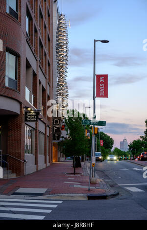 Aloft Hotel on Hillsborough Street at dusk on campus of North Carolina State University, Raleigh, USA Stock Photo