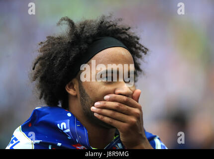 Huddersfield Town's Isaiah Brown celebrates after his team win the Sky Bet Championship play-off final at Wembley Stadium, London. Stock Photo