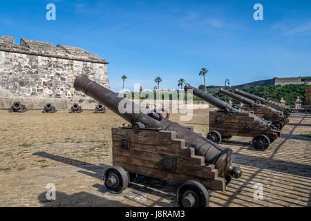 Cannons at Castle of the Royal Force (Castillo de la Real Fuerza) - Havana, Cuba Stock Photo